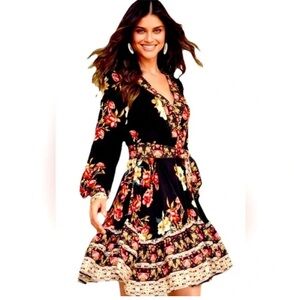 VENUS Black and Red Floral Mini Dress